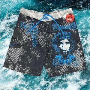 NWT Authentic Jimi Hendrix Black Blue Gray Graphic Swim Board Shorts Size XL